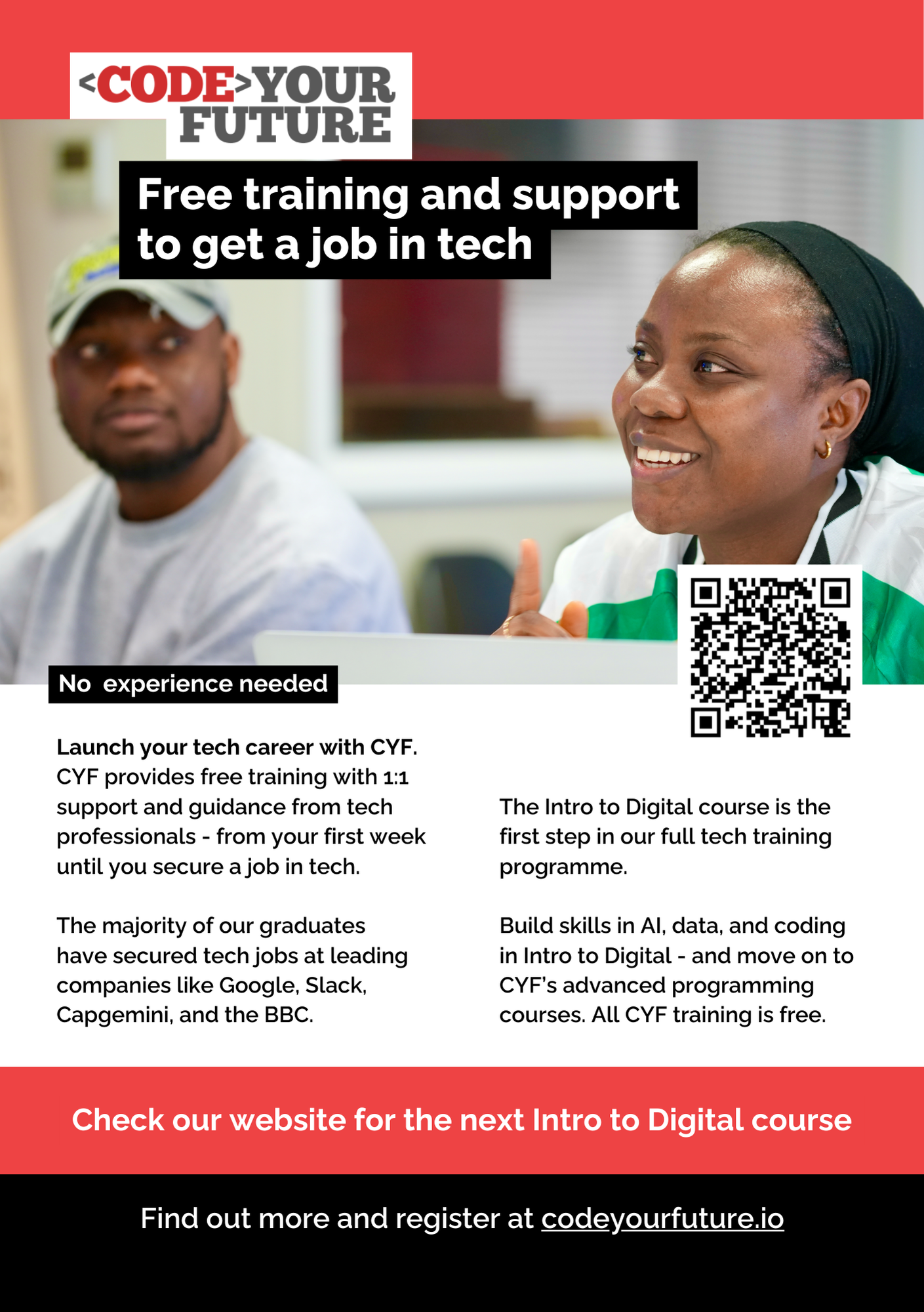 Flyer for CodeYourFuture Nov 1st.